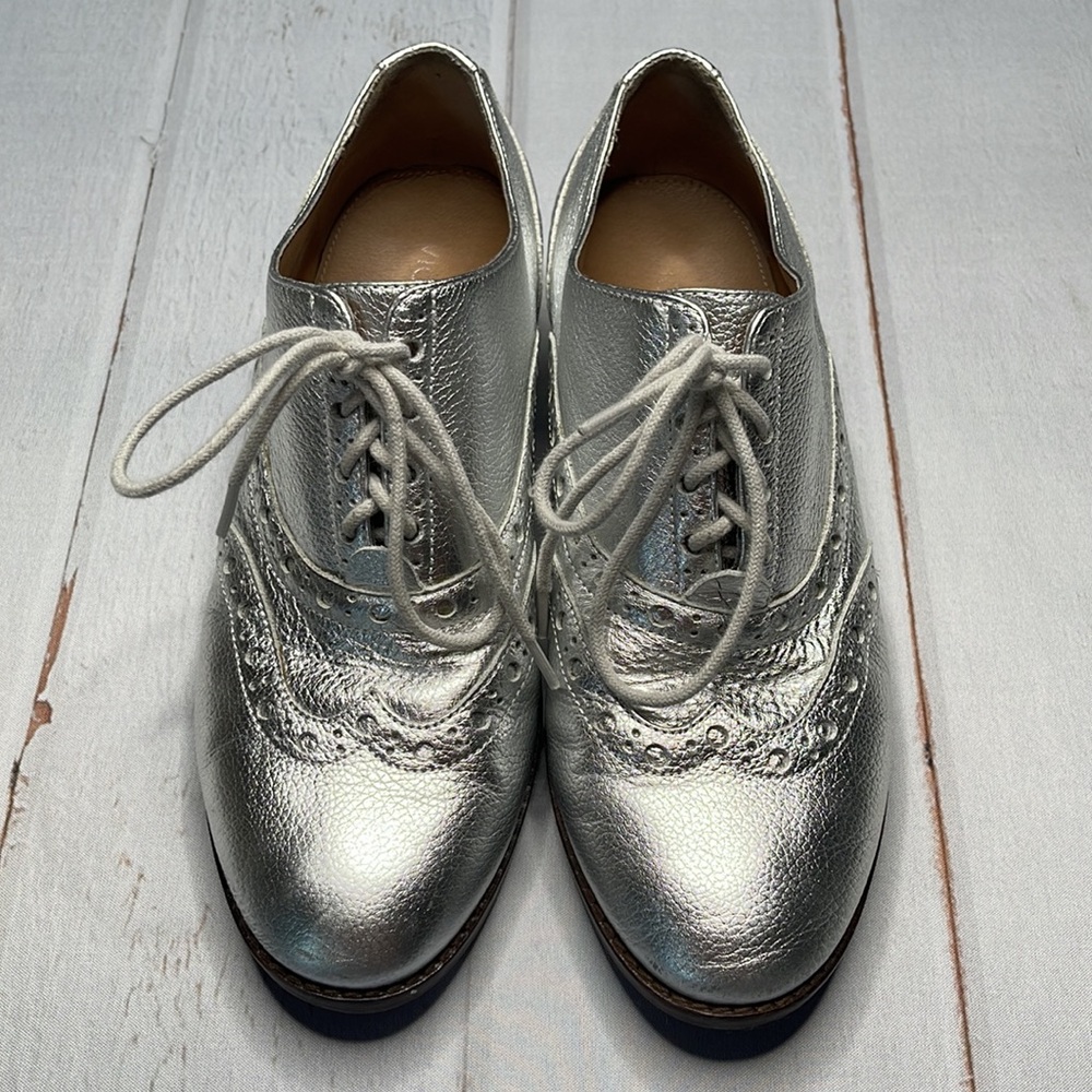 Vionic 10 Hadley Oxford Shoes Silver Wingtips Ladies Lace Up Dressy Rockabilly - Picture 3 of 17
